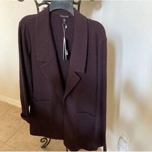 Eileen Fisher Cotton Tencel Stretch Pucker Notch Collar Jacket L Msrp $358